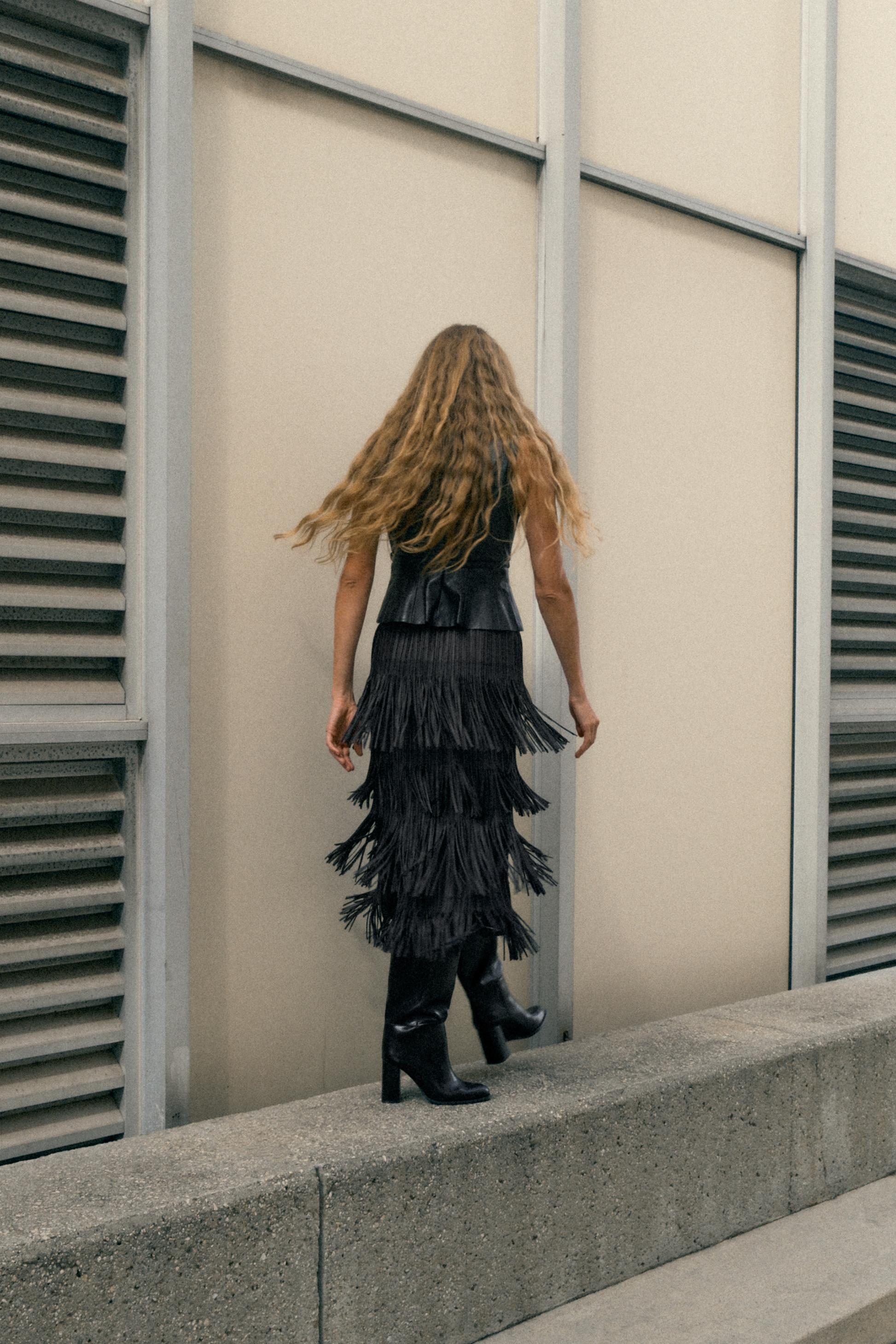 FRINGED MIDI SKIRT